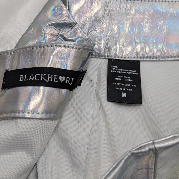 Holographic Metallic Silver Iridescent PU Leather Mini Skater Skirt Size M - Picture 7 of 11